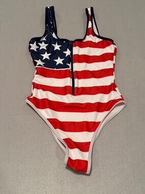 American Flag One Piece Swimsuit Women’s Small Front Zip Patriotic USA